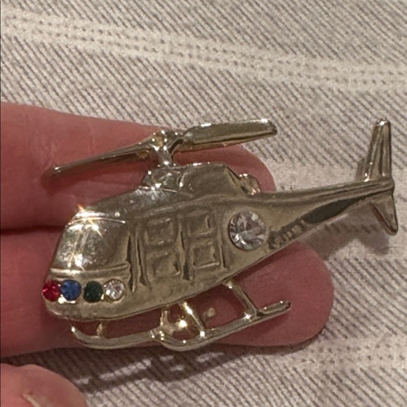 Vintage Gold Helicopter w Rhinestone Accents New - Picture 4 of 7